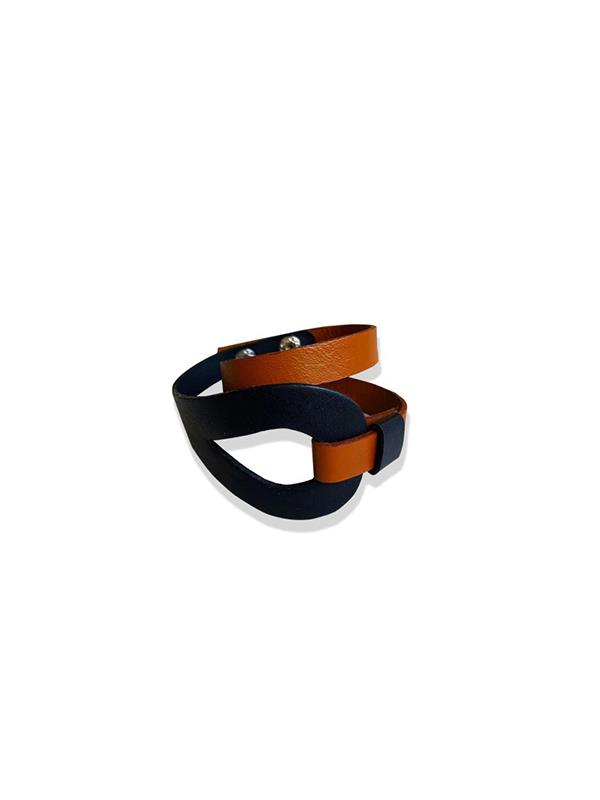 Pulsera de cuero frente y dorso, combinada.